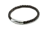 Mens Bracelet Stainless Steel & Leather - Antique Brown Braided Leather Bracelet