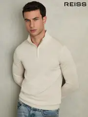 Reiss Snow White Blackhall Merino Wool Half-Zip Jumper (AC4789) | $195