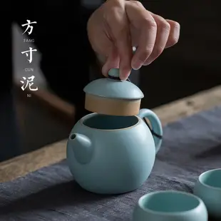 方寸泥 天青汝窯茶壺汝瓷開片大號石瓢壺陶瓷單壺功夫茶具泡茶壺