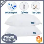 2x Waterproof Terry Cotton Pillow Protector Case Slip - Zip Open - Anti-allergy