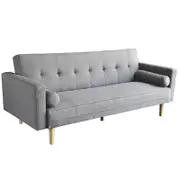 Sarantino 3 Seater Linen Sofa Bed Couch with Pillows - Light Grey