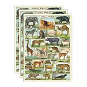 3x Cavallini Paper Poster Prints/Gift Wrap Wall Art Decor 50x70cm Animal World