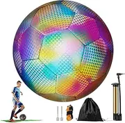 Holographic Glowing Soccer Ball Size 5 Night Reflective Soccer Ball Glowing in The Dark Reflective Football with Camera Flash Indoor and Outdoor Soccer Training for Boys, Kids and Men