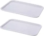 2 Pack Non-Slip Serving Tray, 13.8 x 10.5 Inch Plastic Restaurant Serving Tray for Coffee Table, Kitchen, Party (White)