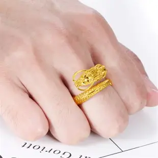 鍍金戒指男士仿24k黃金越南沙金首飾999霸氣真龍頭開口指環