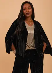 [Taking Shape] Taking Shape Velvet Cape Evening Jacket Size 14 in Black - Plus Size Women's Clothing Black
