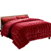 Giselle Bedding Faux Mink Quilt Fleece Throw Blanket Comforter Red King 240cm