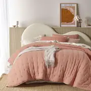 Vintage Design Homewares 3 Piece Hugo Cotton Gauze Quilted Comforter Set Clay