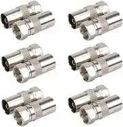 6 Pairs Coaxial Coupler Female to Female Antenna Adapter Nickel Plated RF Connector Converter for TV, Cable Box, Satellite Receiver, VCR, Cable Modem, Wireless Audio/Video