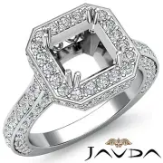 Halo Pave Asscher Shape Semi Mount Diamond Engagement Ring 14k White Gold 1.7Ctw