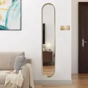 Gold Full Length Oval Mirror,Narrow Capsule Long Mirrors with Metal Frame for En