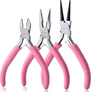 LEONTOOL Mini Jewelry Pliers Set 3 Pcs Jewelry Making Tools Pliers Kit Includes Long Nose Pliers/Round Nose Pliers/Diagonal Pliers, Wire Cutters Pliers for Jewelry Making Wire Wrapping Beading Crafts