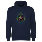 Harry Potter Hogwarts Neon Crest Hoodie - Navy