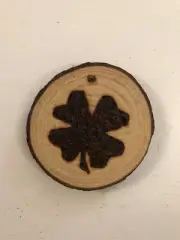 2.5” Hand Burned Pyrography Ornament “4 Leaf Clover”