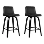 Set of 2 Wooden PU Leather Bar Stool - Black