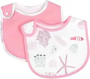 GREENADSCAPE Cotton Baby Bibs Snap Buttons 2 Pack Teething Bibs for Boys Girls Soft Comfortable Sturdy Easy to Clean