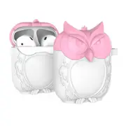 For Apple AirPod Chic Unique Owl Shape Silica Gel Earphone Protective Case Cover - Pink and White