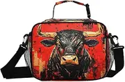 Bull Red Black Insulated Lunch Box for Women Men - Ideal for Work, Picnics - Includes Adjustable Shoulder Strap