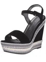 Stuart Weitzman Women's Single Black Wedge Sandal Heels N4590 Size 9.5 M