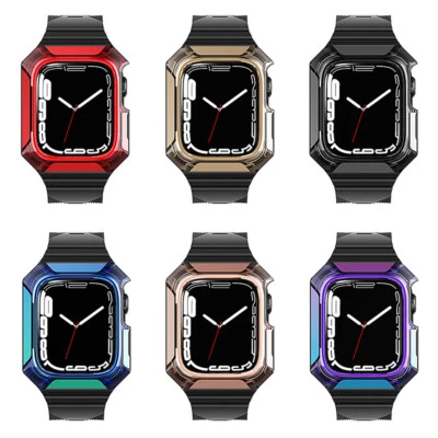 49/45/41/38MM Rugged Armor Silicone Band w/Case For Apple Watch Ultra/8/7/6/5/4