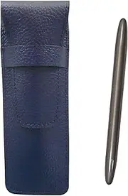 2 Pack Blue Grain Leather Pen Case Brass Dacapo Streamline Ballpoint Pen Set Gray Axis SASL-TK12-H-2