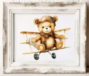 Nursery Wall Art Print, Aviator Bear Kids Room Print, Baby Wall Decor Print #53