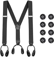 [Xvbhaq] Button Braces For Men Trousers，Y-Shaped Black Adjustable Suspenders, Button-Up Elastic Suspenders With Eight Black Buttons, Suitable For Formal Occasions, Business, Casual, Black, 28.00 × 13.00