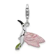 Sterling Silver Amore La Vita Rhodium-Plated Polished 3-D Enameled Hummingbird Charm With Fancy Lobster Clasp
