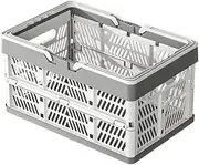 Collapsible Shopping Basket, Foldable Storage Containers, Plastic Stackable Picnic Basket with Handle