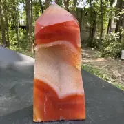 1140g Natural red agate obelisk quartz crystal geode cluster tower point healing
