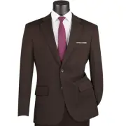 VINCI Men's Brown Super Stretch Slim-Fit Suit w/ Flex Waistband - NEW