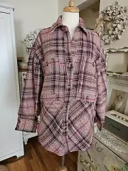 Anthropologie Hudson Plaid Shacket Shirt Jacket Pink/Maroon Size L NWT $168