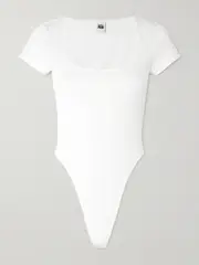 [RE/DONE] RE/DONE - + Net Sustain + Pamela Anderson Stretch Organic Cotton-jersey Bodysuit - White - medium medium White