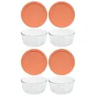 Pyrex 7203 7-Cup Glass Storage Bowl w/ 7402-PC Bahama Sunset Orange Lid (4-Pack)