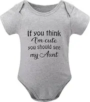 [WOOYONGING] If You Think I'm Cute You Should See My Aunt Baby Clothing Unisex Short Sleeve Coming Home Outfit for Baby White 6
