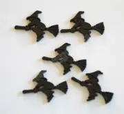 5 Black Witch on Broom Flat Back Button Embellishments / Halloween Crafts
