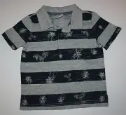New Gymboree Boys 12-18m Polo Top Shirt Gray Navy Blue Stripes Palm Tree Print