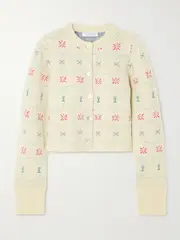 [Calle Del Mar] Calle Del Mar - Cropped Cashmere And Silk-blend Jacquard Cardigan - Cream - large large Cream