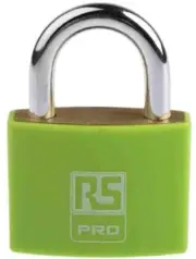 RS Pro BRASS KEY PADLOCK 6x28mm Shackle, 43mm Body, Weather Proof GREEN