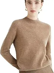 [Zadaos] Women's 100% Wool Sweater Half Turtleneck Cashmere Sweater Knit Fashion Pullover Jumper Brown Gray L