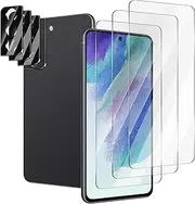 [3+3 Pack] for Samsung Galaxy S21 FE Screen Protector + Galaxy S21 FE Camera Lens Protector,HD Tempered Glass,9H Hardness,Case Friendly,Easy Installation,Anti-Shatter,Bubble Free
