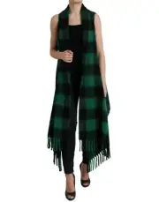 Dolce&Gabbana Women Green Poncho Jacket Alpaca Wool Buffalo Check Coat Sz IT 40