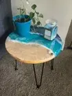 Ocean Round Corner Coffee Table, Wooden Living Room Side Counter Top Decor