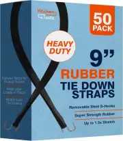 Rubber Bungee Cords with Hooks - 9 Inch 50 Pack - Heavy Duty Outdoor Flatbed Tar