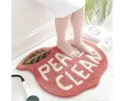 Peach Coral Pink Bath Mat, Non-Slip Foot Mat Peach Bathroom Rugs and Mats Cute Cartoon Bath Mat Washable Non-Slip Bath Mat Absorbent Bath Mat (55x63cm