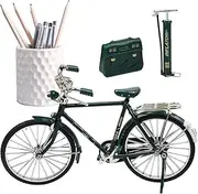 DIY Retro Bicycle Model Ornament,Alloy Retro Bike 1/10 Scale Finger Model Toy | Tabletop Ornament Finger Bike Models with Inflator & Briefcase for Home Decor