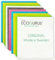 The EcoGurus Premium Swedish Dishcloths for Kitchen (10 x Assorted) Multi-Surface, Cellulose & Cotton, Original Made in Sweden - Eco-Friendly, Reusable, Absorbent, No Odor, Cellulose Sponge Cloths