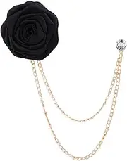[PiurUf] Brooch Korean Bridegroom Wedding Brooches Cloth Art Hand-Made Rose Flower Brooch Lapel Pin Badge Tassel Chain Men's Suit Accessories Brooch Pins (Size : Black)