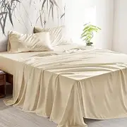 Wake In Cloud - 100% Bamboo Sheets, Ultra Soft Sheet Set Bedding for Hot Sleepers, Deep Pocket, 4 Pieces, Ivory, King Size