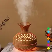 Wood Grain Humidifier-Flower Shape Mini Humidifier with Cool Mist Humidifier for Bedroom/Desk/Car/Office,2 Mist Mode Waterless Auto Shut-Off, 7 Colors Lights C